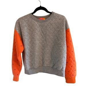 English Rose Quilted Sweatshirt Grey and Orange Size Small NWOT